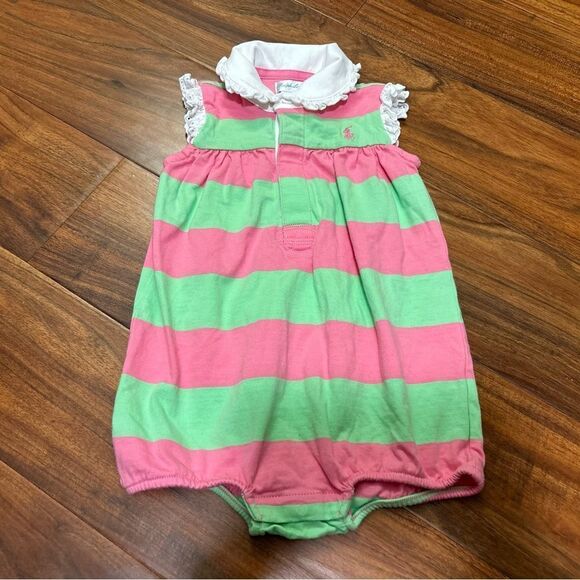 Ralph Lauren vintage green/pink stripe short sleeve romper - Picture 1 of 5